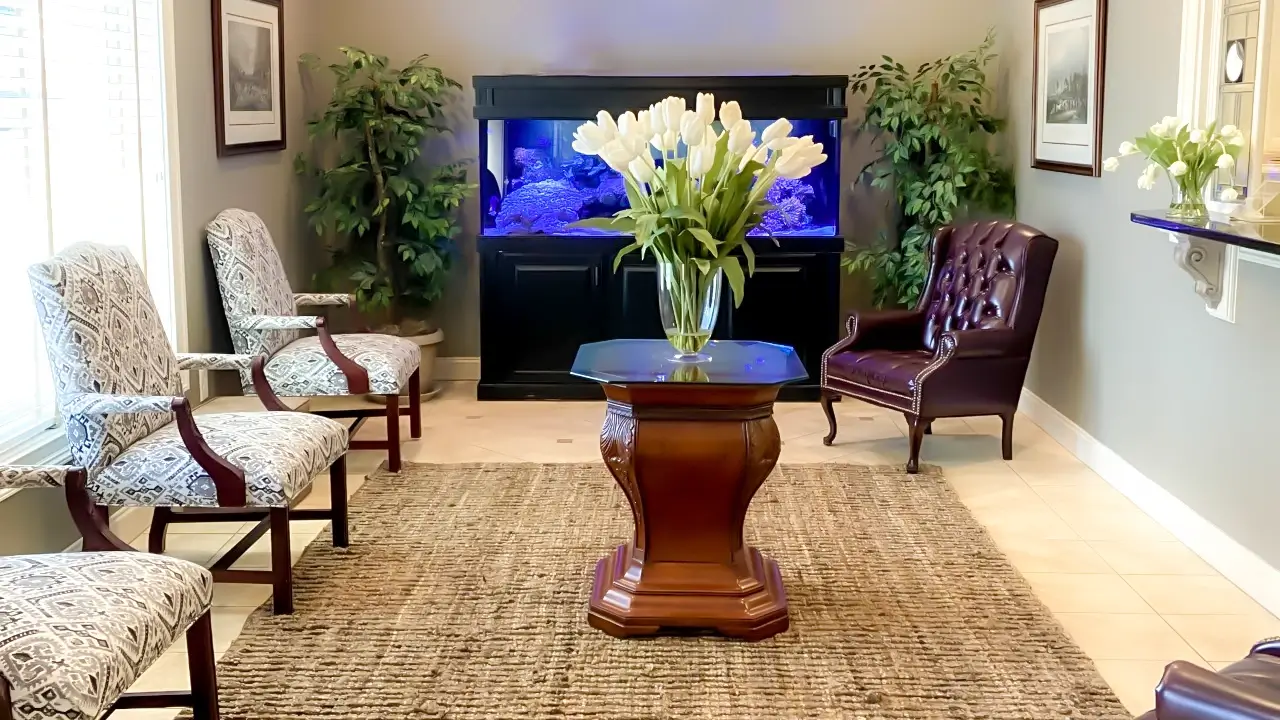 Mount Vernon Eye Care waiting area and aquarium in Dunwoody GA